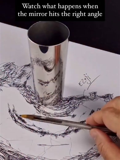 Watch what happens when the mirror hits just the right angle... 👀🪞 What looks like chaos becomes art in an instant! #artist #drawings #sketching #arttiktok #fyp Credit: @ezoji (Instagram)