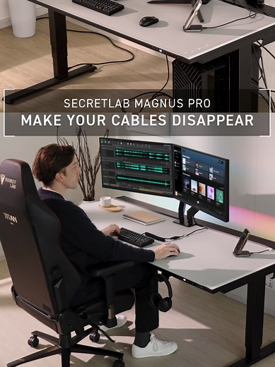 Hide all your cables in seconds. Secretlab MAGNUS Pro makes sure there’s zero mess on your desk. Secure your cables with magnetic anchors and sheaths, then drop them into the full-length cable tray. #cablemanagement #desksetup