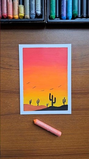 🌅 Easy Sunset Desert Drawing with Oil Pastels | Step-by-Step Tutorial #shorts #art #drawing