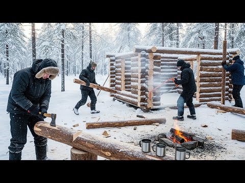 Building a Warm Log Cabin in the Frozen Forest Off Grid Winter Survival at -40°C