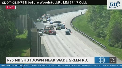 Lanes shut down on I-75 NB in Cobb County due to overturned tractor-trailer crash