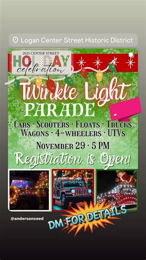 1.5K views · 11 shares | Lighting  up Center Street in Logan, Utah. Come join us for the holiday celebration parade. It’s no cost to participate direct message us for any information. | Anderson's Seed & Garden | Facebook