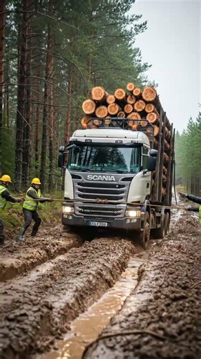 Scania Logging Truck Battles the Deepest Mud Trail #truck #offroad #shorts