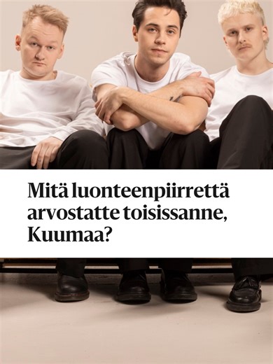 Kuumaa-yhtyeen jäsenet käyvät yhdessä terapiassa, vaikka bändi ei ole kriisissä.⁠ ⁠ Solisti Johannes Brotherus kertoo, että terapia on ennaltaehkäisevä toimenpide.⁠ ⁠ HS kysyi yhtyeen jäseniltä, mitä luonteenpiirrettä he arvostavat toisissaan.⁠ Lue artikkeli osoitteesta hs.fi. ⁠ ✏️: Juuso Määttänen / HS⁠ 🎥: Rio Gandara / HS⁠ 🎞️: Helmi Sundström / HS⁠ ⁠ #musiikki #terapia #kulttuuri #terveys #ystävyys #helsinginsanomat