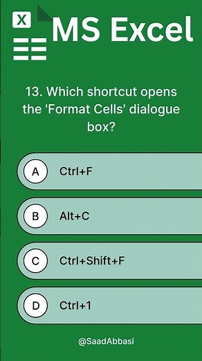 Which shortcut opens the 'Format Cells' dialogue box #excelshortcuts