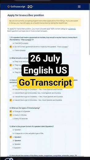 GoTranscript Qualification Test Answers (26 July) | Pass in First Attempt