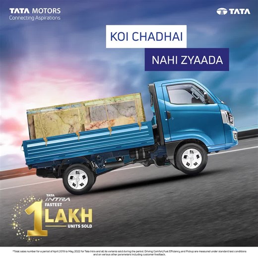 192 reactions · 30 shares | Tata Intra’s powerful engine and pick-up make it incredibly easy to climb even the steepest of slopes so that you can reach your destination without even the slightest of worry. Tata Intra’s pick-up and many other qualities are what has helped it become the fastest to 1 lakh sales. #IntraV30 #TataIntra #TheSmartPickup | Tata Motors | Facebook
