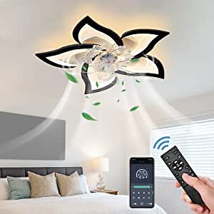 Ceiling Fan with Light and Remote Control, 27" Small Flush Mounted Ceiling Fan with Led Lights, APP and Remote Controlled, Modern, Black