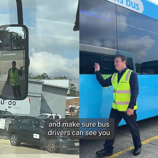 8.5K views · 32 reactions | Do you know where bus blind spots are?   Bus driver Luca jumped in to show everyone where they're located – on the front, back and sides of the bus. Remember this when travelling around buses and make sure bus drivers can see you.  | NSW Road Safety - NSW GOV | Facebook