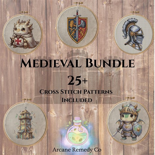 Medieval Cross Stitch Pattern Bundle Fantasy Knights Dragons (PDF Pattern) - Etsy