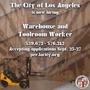 36K views · 196 reactions | It's now open! Apply now, it's only open for 3 days! The City of Los Angeles is now hiring Warehouse and Toolroom Worker. $39,672 - $76,212 Accepting applications Sept. 25-27 Apply online at: https://www.governmentjobs.com/careers/lacity/jobs/2161498/warehouse-and-toolroom-worker-1832 | City of Los Angeles - Job Opportunities | Facebook