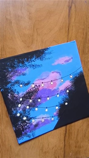 cotton candy clouds💕/ easy string lights acrylic painting🎨✨/ mini canvas painting