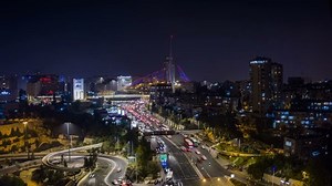 [Hyper Lapse] Jerusalem city center at night, 4k aerial drone view time lapse