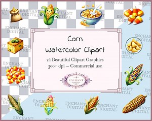Corn Clipart - Watercolor Kernels Sweet Corn Corn on the Cob Clipart Instant Download - PNG Graphics Bundle - Commercial Use - Etsy