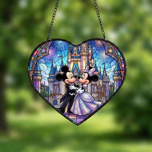 Personalized Mickey Mouse Stained Glass Suncatcher, Custom Couple Name Disney Suncatcher, Anniversary Gift for Husband Wife, Mickey & Minnie - Etsy