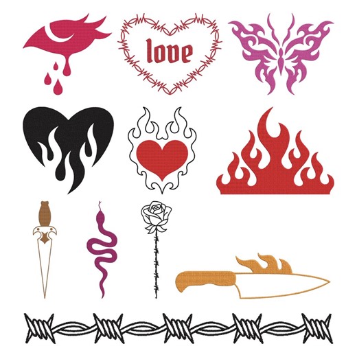 Flaming Heart Embroidery Design, Gothic Love Fire Machine Embroidery File, 11 Design, 8 Size, Instant Download - Etsy