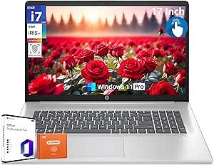 HP 17 Touchscreen Laptop Computer for Business, 17.3" HD+ Touch Screen Display, Intel 10-Core i7-1355U, 64 GB RAM, 4 TB SSD, Intel Graphics, Wi-Fi 6, Fingerprint, Lifetime Office Pro, Windows 11 Pro