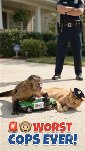Monkey & Cat Became Fake Cops… BIG MISTAKE! 😂🚨🐒🐱 #shorts #funnyshorts #comedy #usa