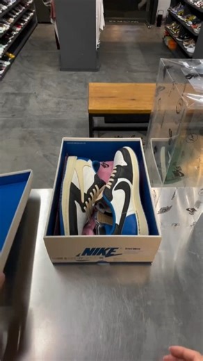 1.2K views · 87 reactions | Jordan 1 Retro Low x Fragment Design x Travis Scott x ‘Sail Black Military Blue’ It features a smooth white leather upper with black and royal blue leather overlays. From there, a signature reversed Swoosh and yellowed soles add a Cactus Jack flair to the classic silhouette. #jordan1club #airjordan1low #nikeshoes #sneakernews #travisscott #travisscottshoes #kickscao | Kickscao.com | Facebook