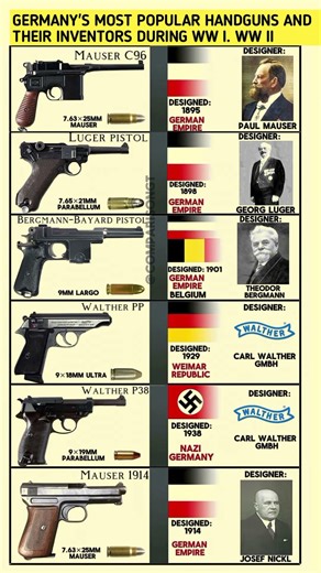 GERMANY'S MOST POPULAR HANDGUNS AND THEIR INVENTORS DURING WW I.
