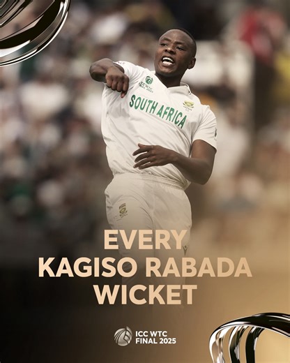 Kagiso Rabada stepped up on the biggest stage with a sensational bowling performance 🔥 Catch all his wickets here 🎥 #Cricket #CricketReels #WTC25 #SAvAUS | ICC - International Cricket Council
