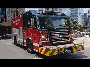 Chicago Fire Dept. Squad 1, Squad 1A, and Command Van 1 (2-7-1) Responding