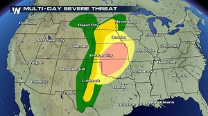 4.6K views · 41 reactions | ⛈️UPDATE: A multi-day severe weather event will start tomorrow and continue through Wednesday. Here's a look at who has the best chance at seeing large hail, damaging wind, and tornadoes: | WeatherNation | Facebook