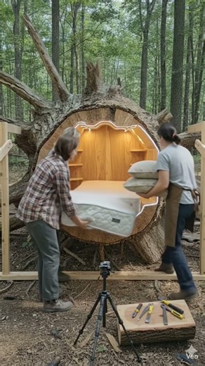 We Built a Luxury Room Inside a Giant Tree Trunk! 🌲#TreeHouse#LuxuryBuildTimelapse#ForestCabin