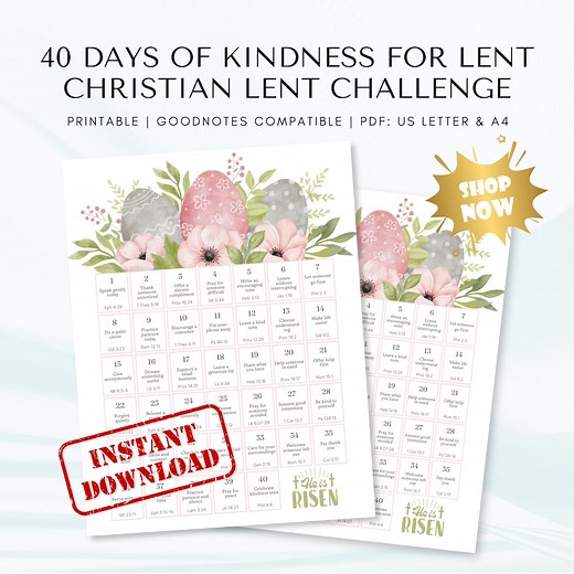 40 Days of Kindness Lent Calendar | Catholic Easter Printable | Christian Lent Challenge (digital PDF) - Etsy