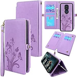 Lacass for Cricket Icon 3 / At&t Motivate 2 / Cricket Splendor Case [ 10 Card Slots ] Card Slots Holder Detachable Magnetic Leather Wallet Phone Cover Kickstand Wrist Strap Lanyard (Light Purple)