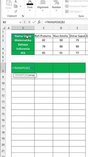 Formula/ Rumus TRANSPOSE #excel #exceltips #exceltutorial