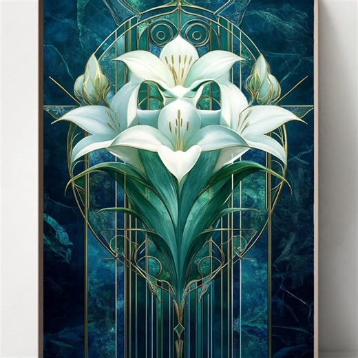 Art Deco Floral Marble Painting Set: Vintage Style Prints (digital Download) - Etsy