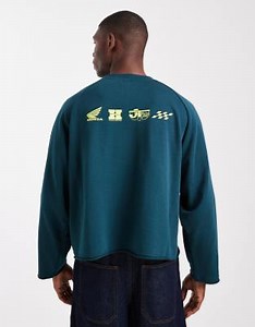 Cotton On cropped honda jt racing crew neck fleece sweater in green | ASOS