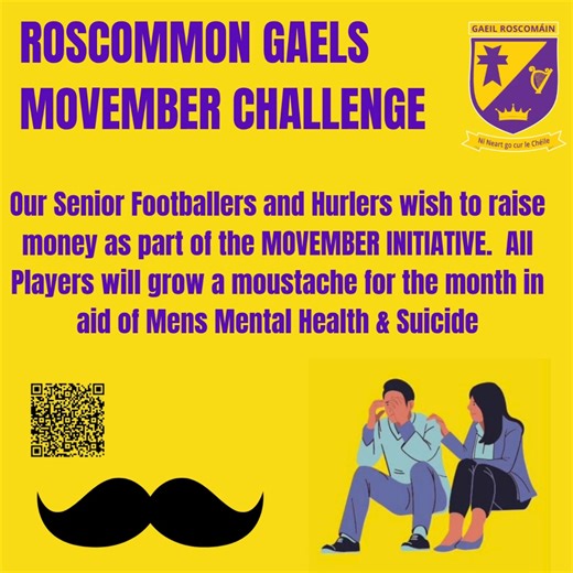 🧔💛 *The Gaels Are Growing Mos for a Cause!* 💜 #Movember2025 This November, the Roscommon Gaels Senior Men’s teams are hanging up the razors and letting the upper lips run wild — all in support of Movember 🙌 It’s not just about the dodgy moustaches (though there’ll be plenty of those 👀). The lads are raising awareness and funds for men’s mental health, suicide prevention, prostate cancer, and testicular cancer — causes that hit close to home for so many. Throughout the month they’ll be: - [ 
