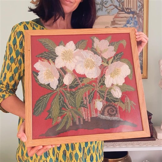 Vintage Oak Wooden Framed Elizabeth Bradley Christmas Rose Needlepoint - Etsy UK