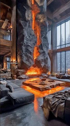 This epic stone fireplace looks absolutely stunning! 🤯👏#interiordesign #homedesign #rustic