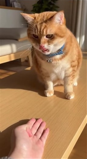 A cat playing rock-paper-scissors