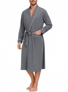 EA'S SECRET 100% Cotton Mens Robe Lightweight Long Kimono Bathrobe with Pockets Cozy Knit Spa Robes Breathable Shower Bath Robes(Deep Gray,2XL)