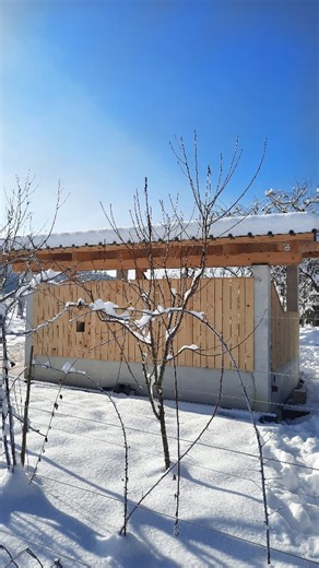 Katja | 7a 🇸🇮 on Instagram: "We had a very productive year. Building, renovating, making wooden furniture,... This is our new outdoor kitchen. I will show you only a few details. Full reveal in the spring. It is pretty much finished, we need to connect water, electricity and chimney in the spring. I'm exticed to have this new outdoor place where I can bring produce, process and cook. I have a wood burning stove with and oven, as well as portable electric cook top. Planty of stainless steel wor