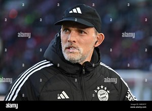 Augsburg, Germany. 27th Jan, 2024. Soccer: Bundesliga, FC Augsburg - Bayern Munich, Matchday 19 in the WWK Arena, Munich coach Thomas Tuchel stands at the pre-match interview. IMPORTANT NOTE: In accordance with the regulations of the DFL German Football League and the DFB German Football Association, it is prohibited to use or have used photographs taken in the stadium and/or of the match in the form of sequential images and/or video-like photo series. Credit: Sven Hoppe/dpa/Alamy Live News Stoc