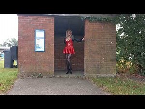 Crossdresser Posing at the Bus Stop