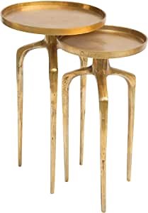 Como Accent Table Set (2-Piece) Antique Gold, Gold End Table, Modern Style, Plated Aluminum Round Shape Tabletop, Aluminum, Indoor Living, (1) 13.4" W x 13.4" D x 23.2" H