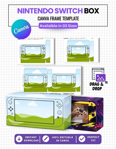Nintendo Switch Box Template, Editable Canva Switch Gift Box, DIY Gaming Box Template Printable, Custom Console Box Design, 3 Sizes - Etsy Australia