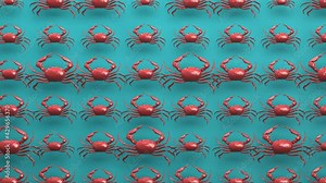 Ocean boiled delicious tasty steamed red crabs seamless looping animated background, luxury healthy seafood and marine cuisine 3d render endless pattern animation Stock Video