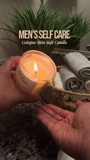 Men’s massage oil candle that smells like cologne 🕯️🔥 A skin safe candle that melts into body oil for soft moisturized skin 🖤 #mensselfcare #lotioncandle #massageoilcandle #mensessentials #selfcare