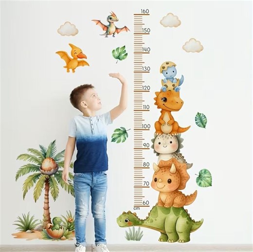 Dinosaur Height Chart Wall Sticker Watercolor Cute Dino Growth Chart With Coconut Palm Tree Removable Kids Nursery Room Decor - Etsy
