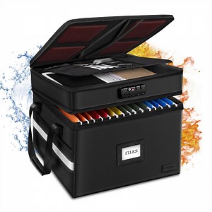 Fireproof Document Box with Lock – 2-Layer Portable File Organizer for Hanging Letter/Legal Folders, Collapsible Office Storage with Reflective Strip & 5 Tab Inserts