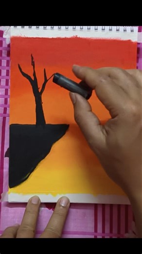 Easy Sunset Landscape Drawing with Oil Pastels 🌅 I Simple Scenery Tutorial