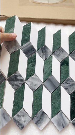 Green, White & Gray Geometric Marble Tiles | Modern Luxury Design