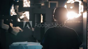 Surgical room in hospital with robotic technology equipment, machine arm surgeon in futuristic operation room. Minimal invasive surgical inoovation, medical robot surgery with 3D view endoscopy - 5